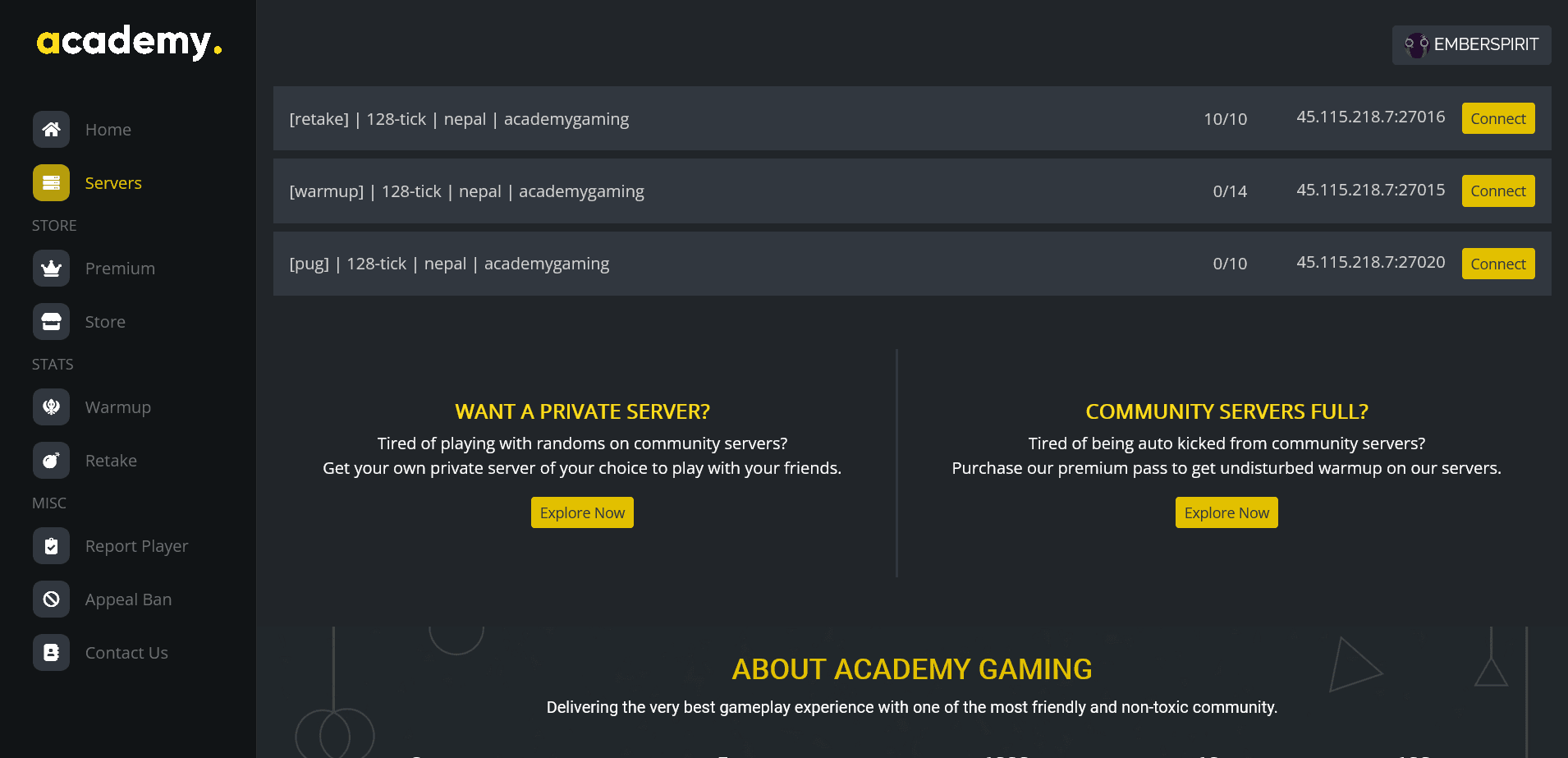 Academy Gaming Stats Panel